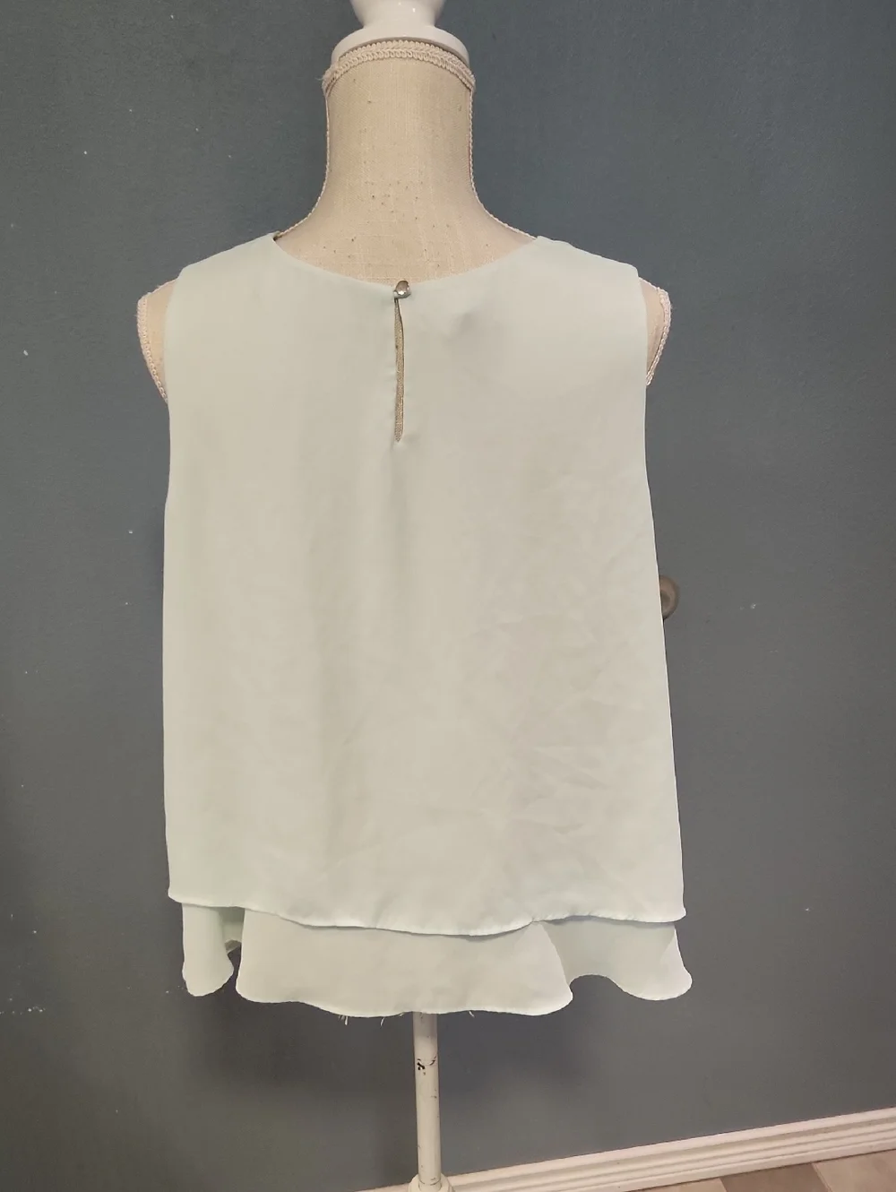 Metaphor Sheer Chiffon Layered Sleeveless Flowy Key Hole Blouse Preppy Office